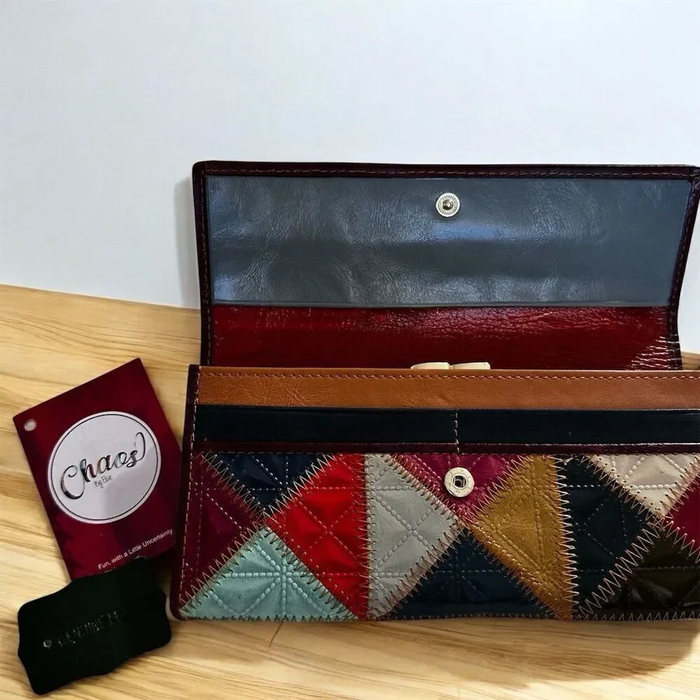 Chaos Patchwork Bohemian Leather Wallet Credit Card Coin Holder Multi Slot